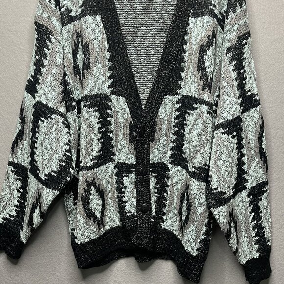 Vintage Point Zero Cardigan Sweater L Geometric Pattern Acrylic Ramie Blend - Picture 2 of 6